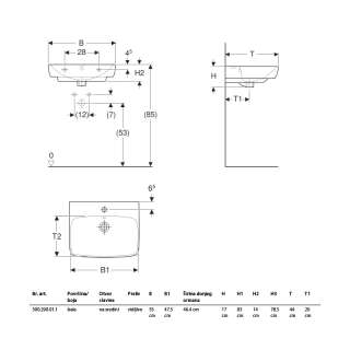 Selnova Square lavabo 55cm 