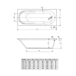 Modena kada 160x70 