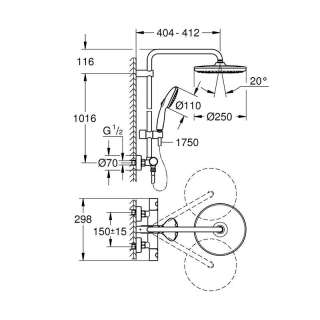 Tempesta System 250 usponski tuš crni 