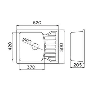 Granitna sudopera XQuadro M 62 crna 