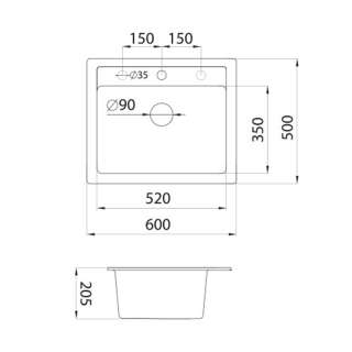 Granitna sudopera XQuadro 60 crna 