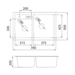 Granitna sudopera XQuadro Plus 2D crna 