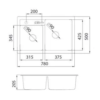 Granitna sudopera XQuadro Plus 2D crna 