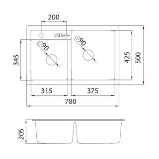 Granitna sudopera XQuadro Plus 2D bela 