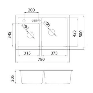 Granitna sudopera XQuadro Plus 2D bela 