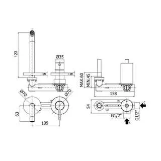 Stick ugradna baterija za lavabo 12.3cm 
