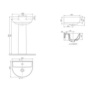 Bella lavabo 45cm 3100U 