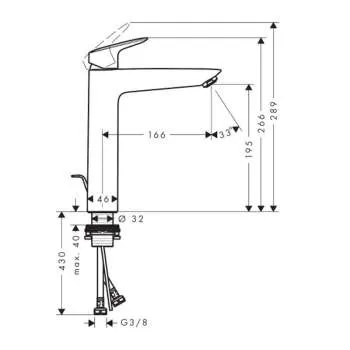 Logis 190 Matt Black visoka baterija za lavabo 