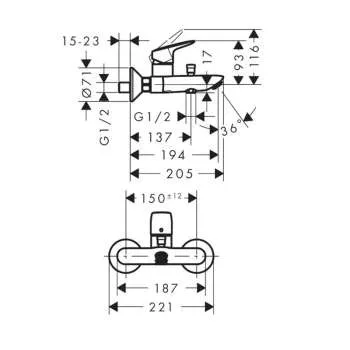 Logis Matt Black baterija za kadu 