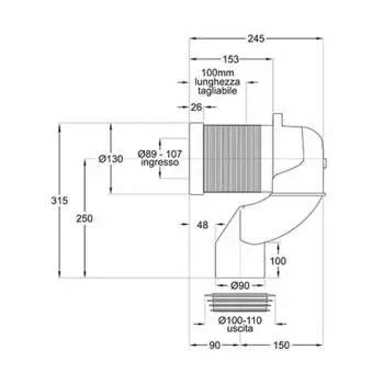 Odvodno koleno za monoblok Eurovit Rimless 