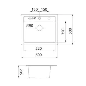 Granitna sudopera XQuadro 60 crna 