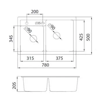 Granitna sudopera XQuadro Plus 2D crna 