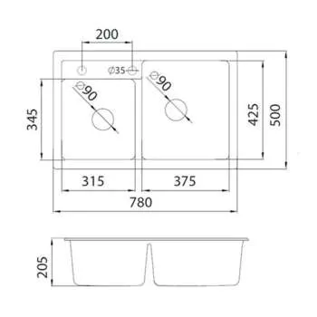 Granitna sudopera XQuadro Plus 2D bela 