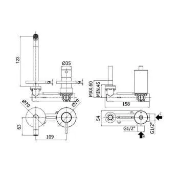 Stick ugradna baterija za lavabo 12.3cm krug 