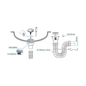 Fleksibilni sifon za lavabo crni 
