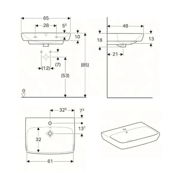 Selnova Square lavabo 65cm 