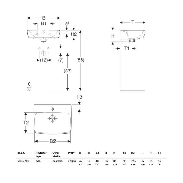 Selnova Square lavabo 45cm 