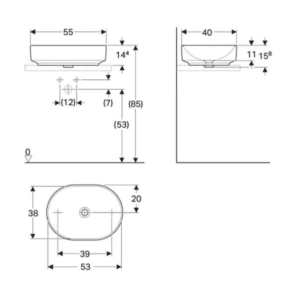 Variform elipsasti lavabo 55cm 