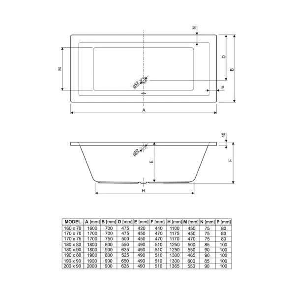 Plane kada 160x70cm set 