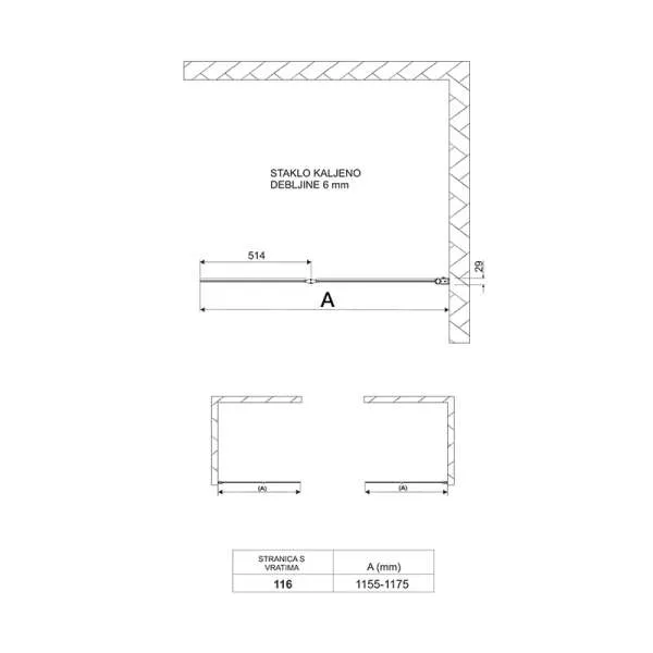 Paravan za kadu Titan II 114x140 dvodelni 