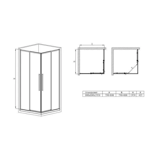 Tuš paravan Oto 80x80 