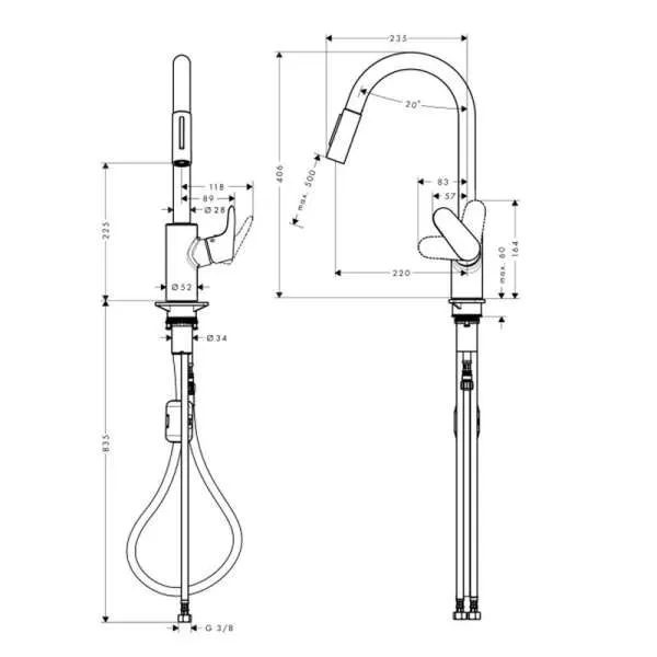 Focus M41 baterija za sudoperu sa tušem 