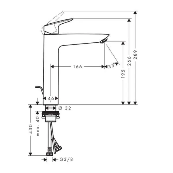 Logis 190 Matt Black visoka baterija za lavabo 