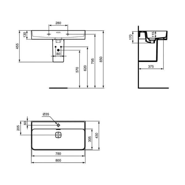 Strada II lavabo 80cm 