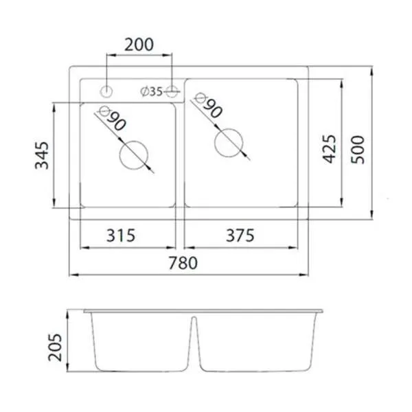 Granitna sudopera XQuadro Plus 2D bež 