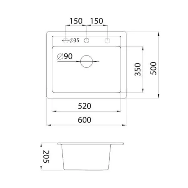 Granitna sudopera XQuadro 60 grafit 