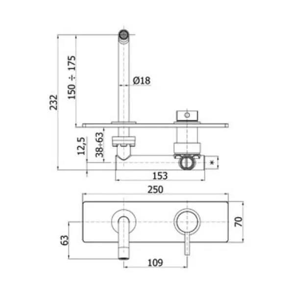 Stick ugradna baterija za lavabo 18cm 