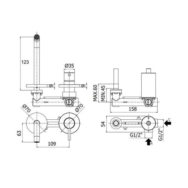 Stick ugradna baterija za lavabo 17.8cm krug 