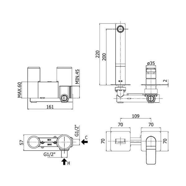 Tilt ugradna baterija za lavabo crna 