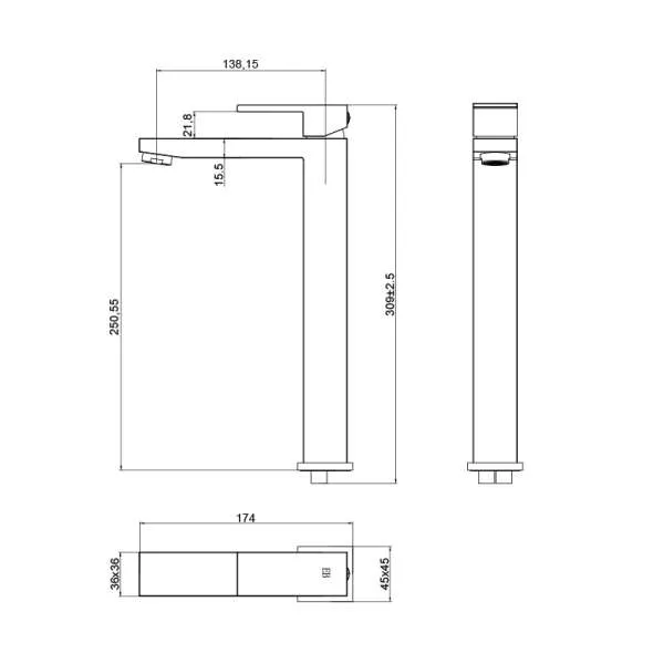 Quadro visoka baterija za lavabo 