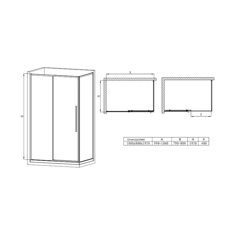 Tuš paravan Oto Black 80x100 