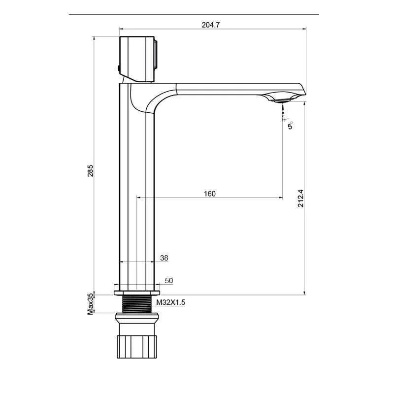 Alfa visoka baterija za lavabo matt black 
