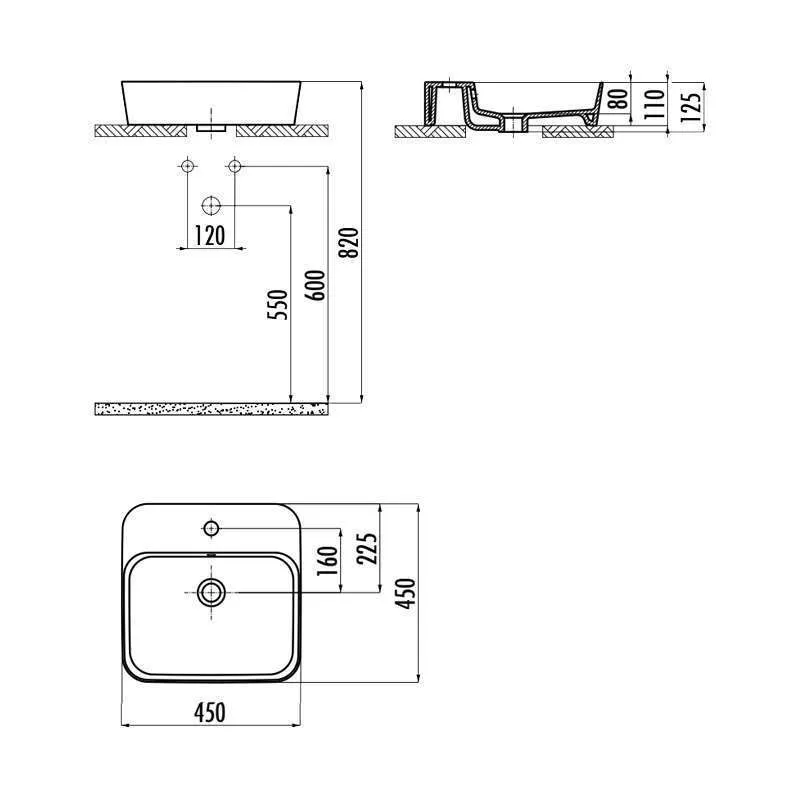 Loop Square lavabo 45cm 