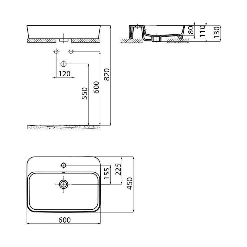 Loop Square lavabo 60cm 