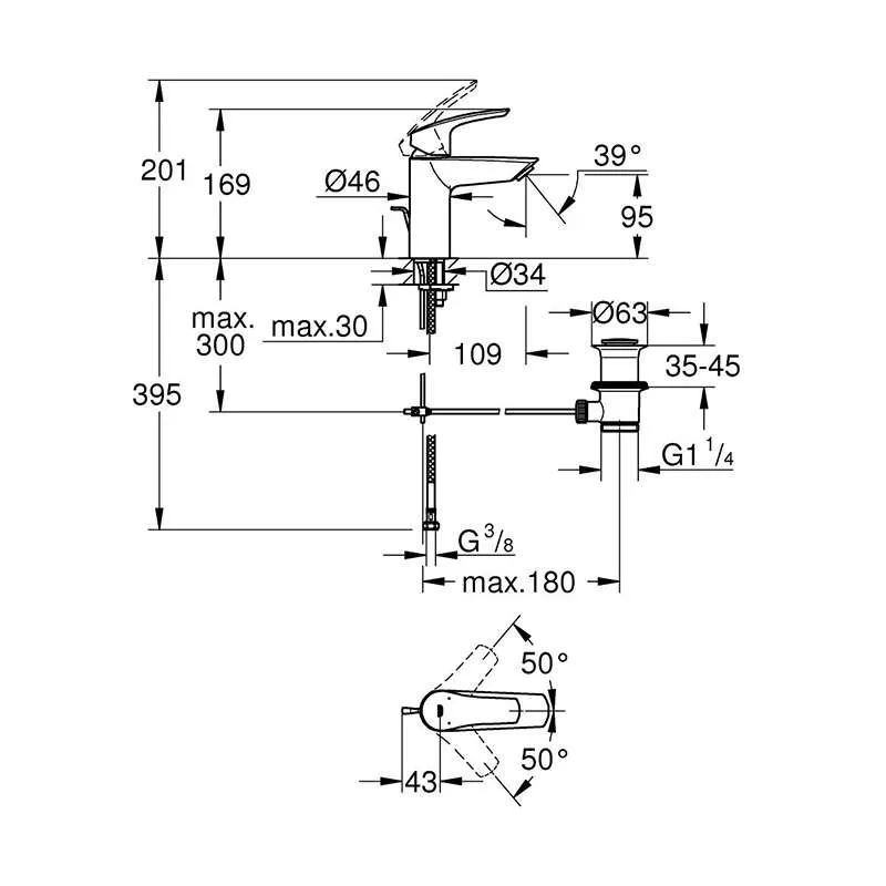 Eurosmart baterija za lavabo S mat crna 