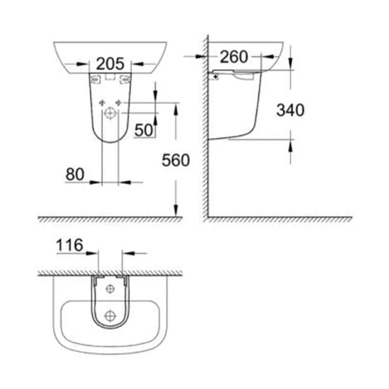 BauCeramic polustub za lavabo 
