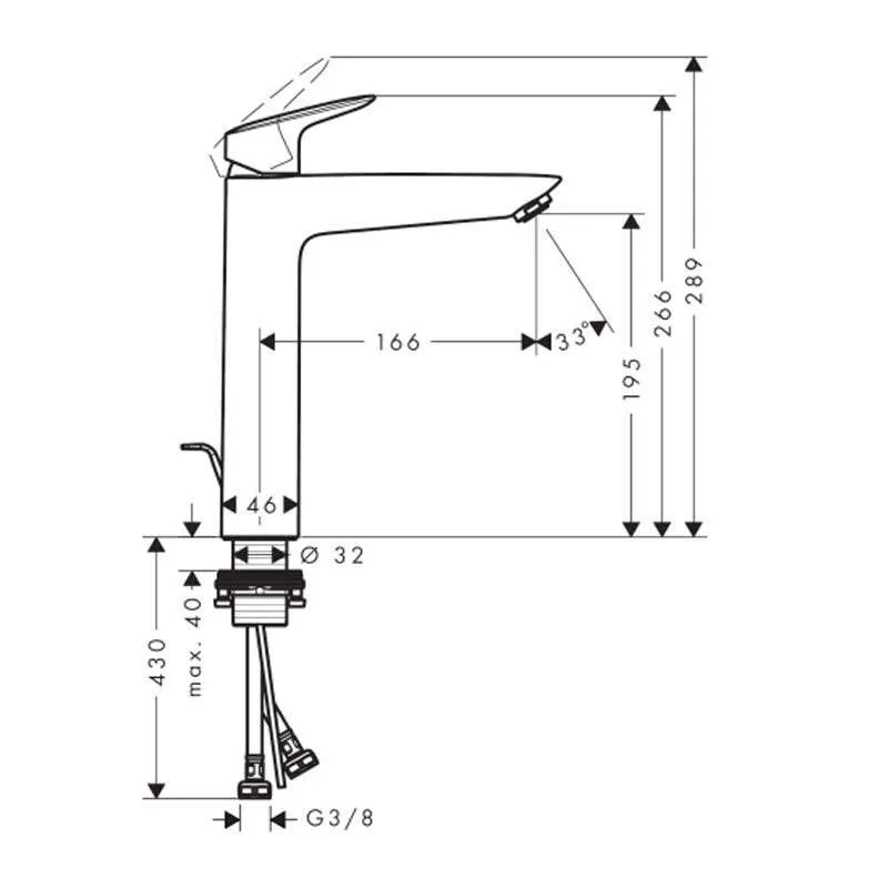 Logis 190 Matt Black visoka baterija za lavabo 
