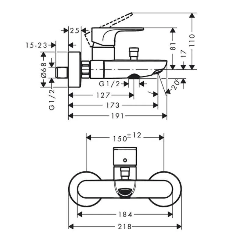 Rebris S Matt Black baterija za kadu 