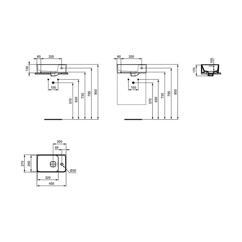 Strada II lavabo 45cm desni 