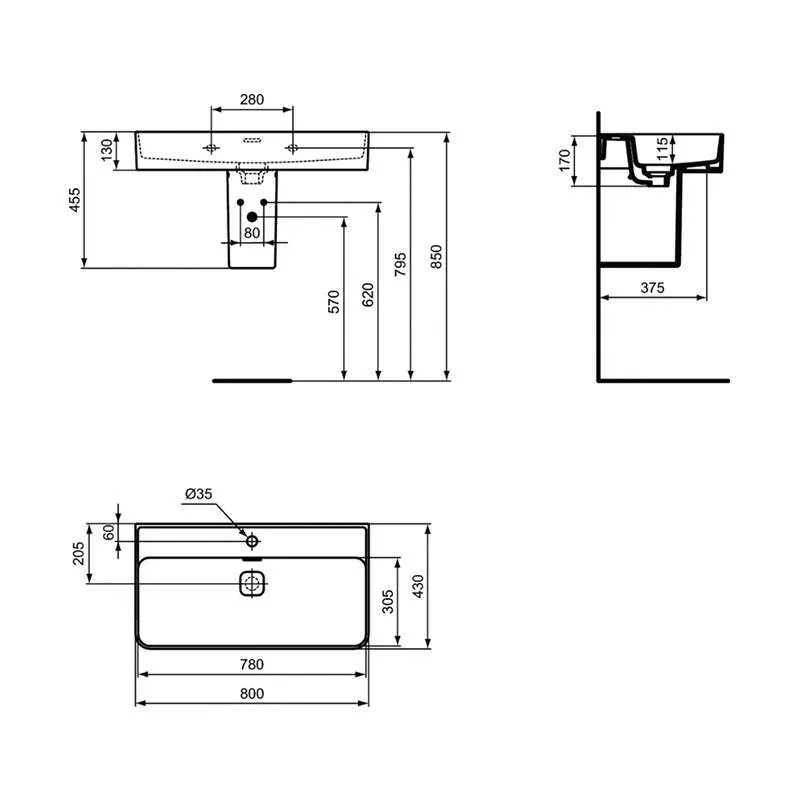 Strada II lavabo 80cm 