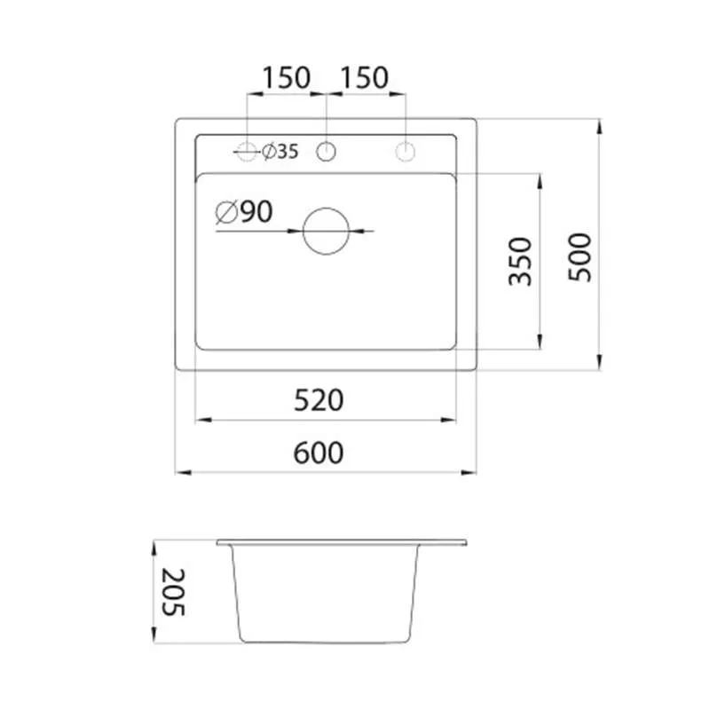 Granitna sudopera XQuadro 60 crna 