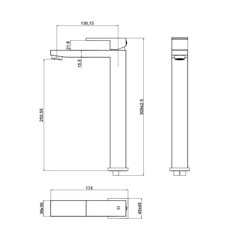 Quadro visoka baterija za lavabo 