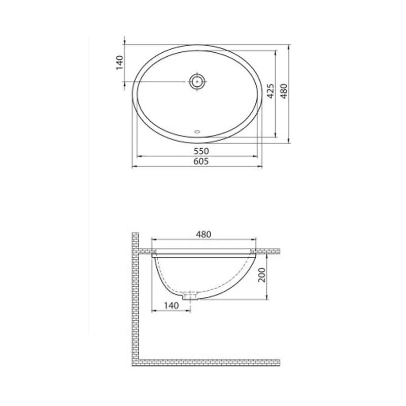 Podgradni lavabo 55cm 70100U 