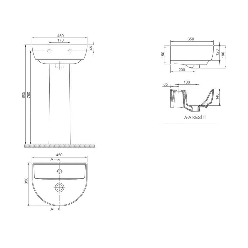 Bella lavabo 45cm 3100U 