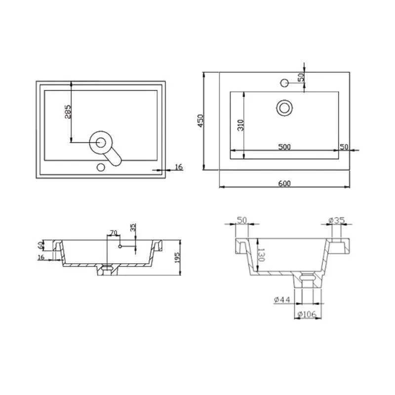 Lavabo od plastične mase WB9806 60cm 